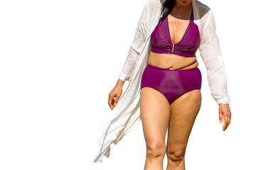 Woman in purple bikini isolated