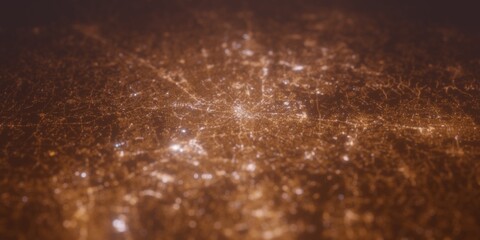 Street lights map of Charlotte (North Carolina, USA) with tilt-shift effect, view from north. Imitation of macro shot with blurred background. 3d render, selective focus