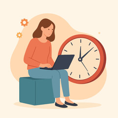 vector of a career woman checking her work on a laptop