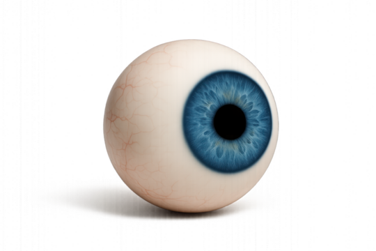 Close up of a white ball with a blue eye isolated on transparent background. - Powered by Adobe