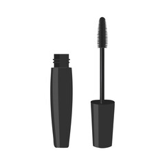 Vector illustration of mascara tube with wand, isolated on white background