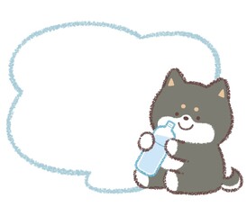 水分補給をする黒柴犬とフレーム