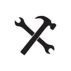Crossed hammer and wrench tools icon