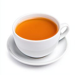 Close up of a White Teacup with Brown Tea on White Background