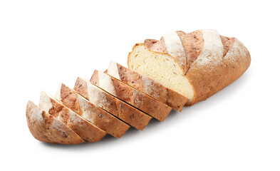 Cut loaf of bread isolated on white