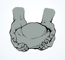 Vector drawing. Hands give a bread