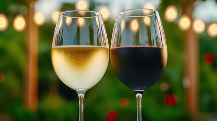White and Red Wine Glasses at Sunset Outdoors