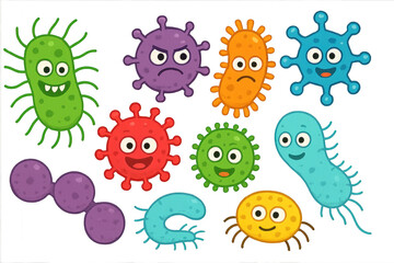 Obraz premium Cartoon viruses in various colors and shapes isolated on transparent background.