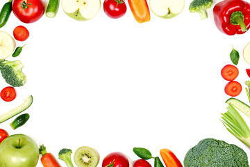 Fresh fruit and vegetable border isolated on a white background png