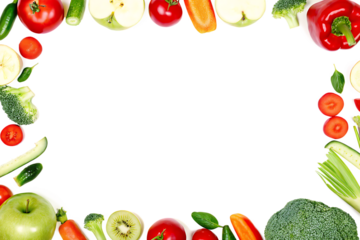 Fresh fruit and vegetable border isolated on a white background png