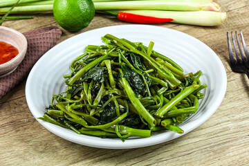 Asian cuisine stir fried morning glory