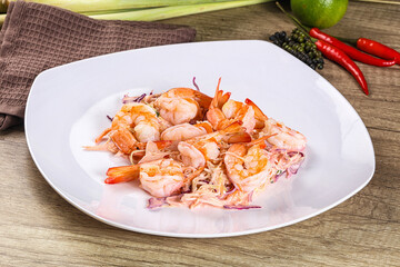 Shrimp cocktail with salad and sauce