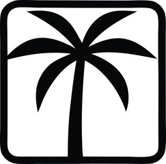 Simple black and white palm tree icon within a square border