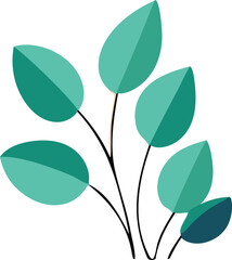 Abstract teal leaf branch illustration simple minimalist design element