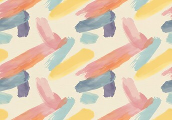 Seamless pattern of colorful watercolor brush strokes on a light beige background artistic design