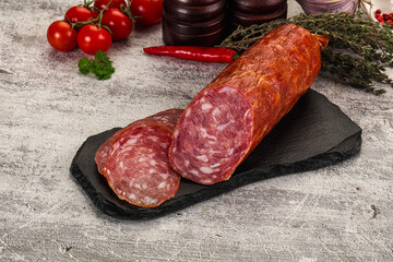 Italian pork Salchichon sausage with slices