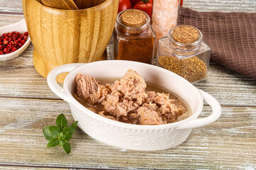 Canned tuna fish in the bowl