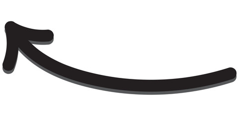Curl long arrow with shadow. Thin arrow curled symbol icon. Hand drawn vector arrows doodle on white background.
