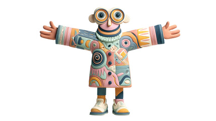 Colorful 3D cartoon character with open arms