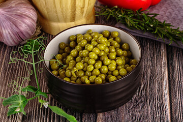 Sweet young canned green peas