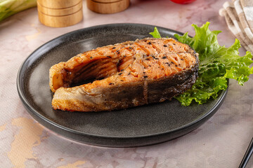 Gourmet grilled salmon fish steak