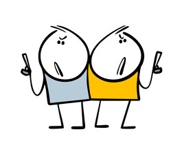 Two rivals or enemies are standing next to pistols. Vector illustration of a duel, two cartoon war with weapons.