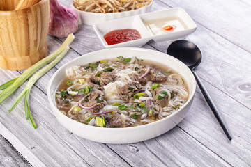 Vietnamese Pho Bo soup with beef