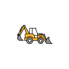 Fototapeta premium Cartoon backhoe loader icon with construction theme for heavy machinery and earthmoving in yellow color 
