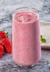 Strawberry smoothie milk shake glass