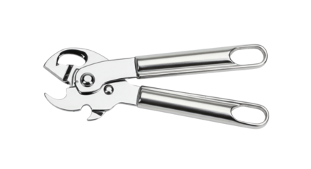 Polished Stainless Steel Can Opener with Ergonomic Design.