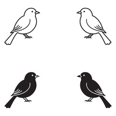 Fototapeta premium Simple illustrations of birds in black and white on a clean white background