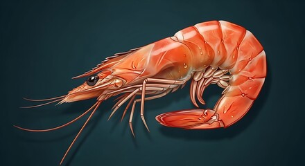Cooked Shrimp Detailed Illustration on Dark Background