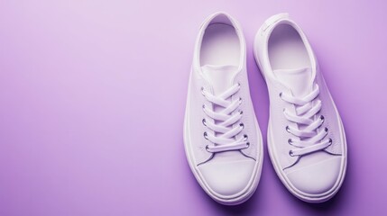 Pair of lavender-colored canvas sneakers on a matching background.  Minimalist and stylish footwear.