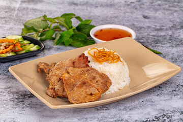 Roasted pork steak with rice
