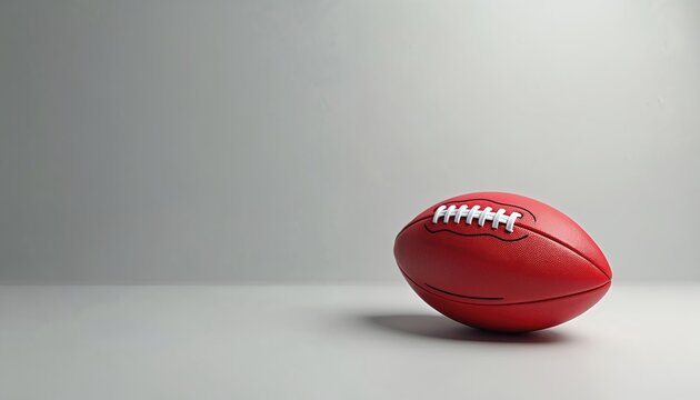Red Australian Rules Football isolated on gray background. Digital artwork of the Aussie Rules football ball. Game sport equipment for competition. Illustration for Aussie rules game events.