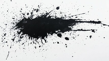 Abstract black ink splatter on white background. Dynamic and expressive art.  High contrast and textured.
