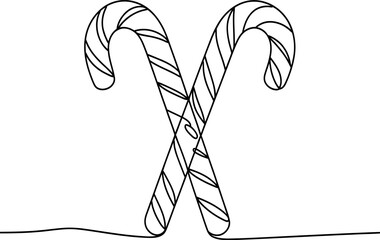 Two Candy Canes Crossed Line Art Illustration
