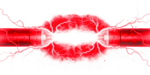 Red energy discharge isolated on a white background