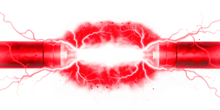 Red energy discharge isolated on a white background