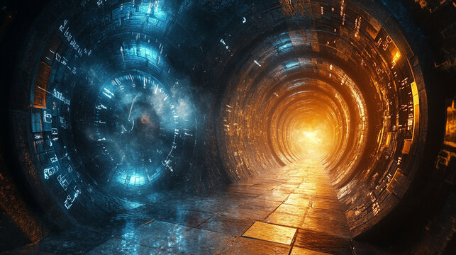 A journey through a luminous tunnel a cosmic portal beckons with an ethereal glow a passage to the future with high