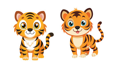 Obraz premium Two adorable cartoon baby tigers illustration