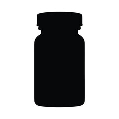 Black bottle medicine container supplement vitamin pill health care pharmacy product plastic jar isolated object vector illustration silhouette