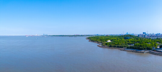 Aerial view of beautiful Cruise Port on sunny day, Shanghai