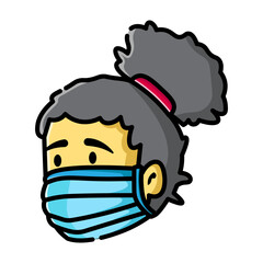 Made in UK Of a girl wearing a blue face mask vector icon.