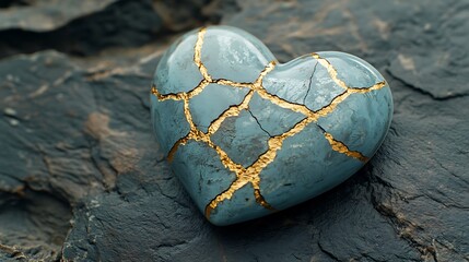 Broken Heart with Gold Cracks, and Stone.