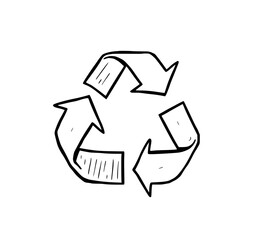 Fototapeta premium Recycle Arrows: A Hand-Drawn Line Art Illustration of a Recycling Symbol, showcasing three curved arrows in a circular motion, perfect for eco-friendly designs.