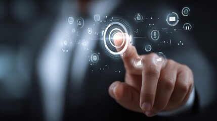 Businessman Touching Digital Marketing Technology.

