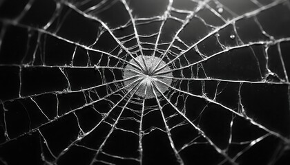 Obraz premium Broken LCD screen closeup. Cracked display texture in black and white. Damaged computer monitor or TV panel glass. Glitch effect abstract background. Concept of damage, fail.