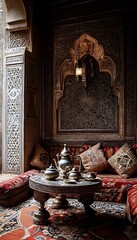 Ornate interior with rich textiles and decorative details.