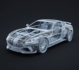 Naklejka premium 3D Rendered Wireframe Car Body Structure Model